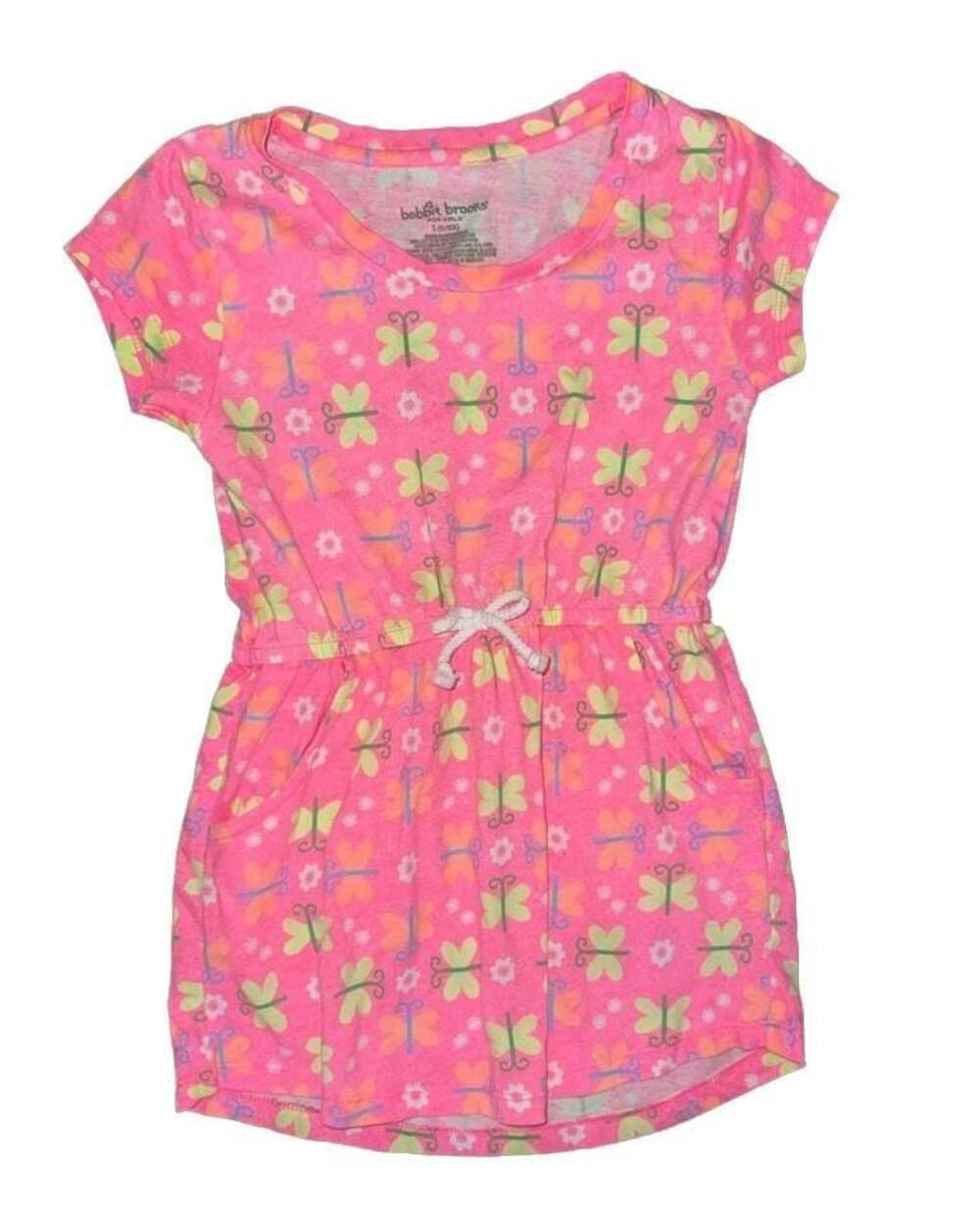 Bobbie Brooks Girls Pink Butterfly and Flower Print Short Sleeve Dress